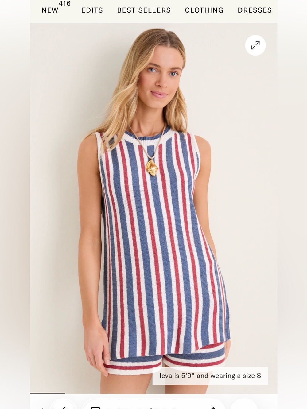 Sleeveless Knit Stripe Tank and short set — Blue, Red & White